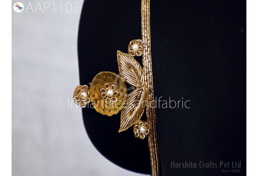 Handmade Gold Sequins Neckline Patches Crafting Zardosi Wedding Dress Neck Patches Decorative Handcrafted Decorative Bridal Costume Applique
