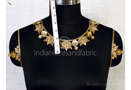 Handmade Gold Sequins Neckline Patches Crafting Zardosi Wedding Dress Neck Patches Decorative Handcrafted Decorative Bridal Costume Applique