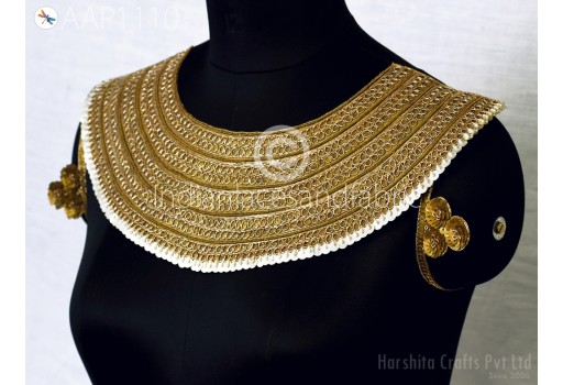 Handcrafted Gold Sequins Neckline Indian Decorative Neck Patches Embroidered Appliques Wedding Dress Costume Collar Sewing Crafting Clothing