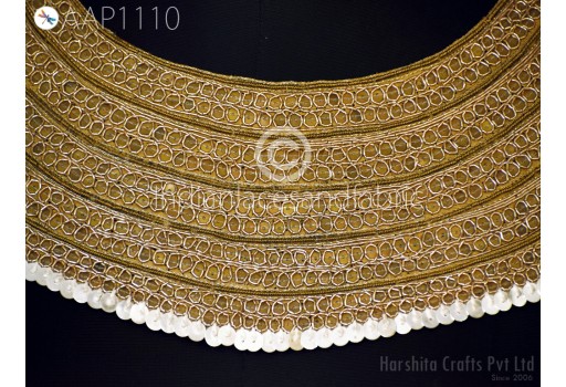 Handcrafted Gold Sequins Neckline Indian Decorative Neck Patches Embroidered Appliques Wedding Dress Costume Collar Sewing Crafting Clothing