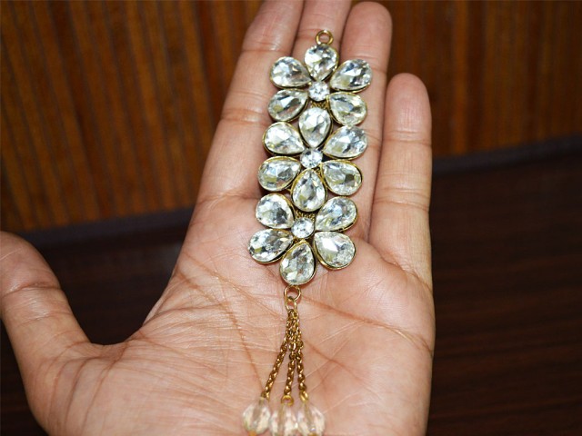 2 Pair Tassels Golden Stone Work | Decorative Wedding Lehenga Blouse Latkan | Indian Embellishment Hair Accessory Headband For Saree Hanging