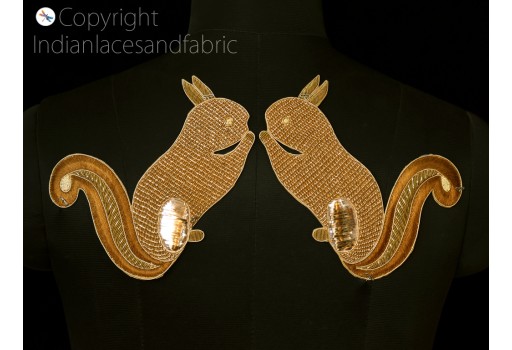1 Pair Indian Handcrafted Sewing Appliques Squirrel Patches Dresses  Golden Christmas Crafting Decorative Bags Making  Boutique material Table cover Cushion Cover Curtain