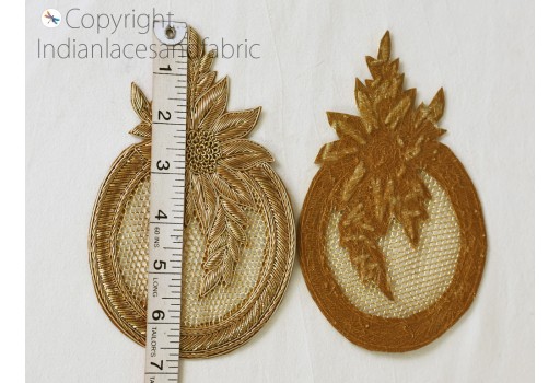2 Pieces Handmade Gown Decorative Golden Zardozi Patches Thread Festive Wear Dresses Appliques Embroidered Indian Applique Sewing DIY Crafting Costume Clothing Garment Accessory