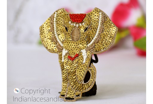 2 Pair Handcrafted Elephant Sew on Sequins Patches Embroidered Beaded Work Backpack Patch DIY Decorative Dresses Crafting Sequins Work Cushions Cover Home Décor Appliqués