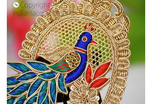 1 Pair Decorative Peacock Gold Zardozi Patches Appliques Dresses Embroidered Festive Wear Dresses Indian Garment Costume Handmade Sewing DIY Crafting Sewing Clothing Accessory