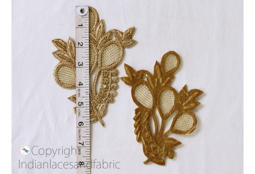 4 pieces Gold Decorative Handmade Zardozi Patches Floral Embroidered Indian Sewing Wedding Dress Handcrafted Patches Appliques Crafting Supply Bags