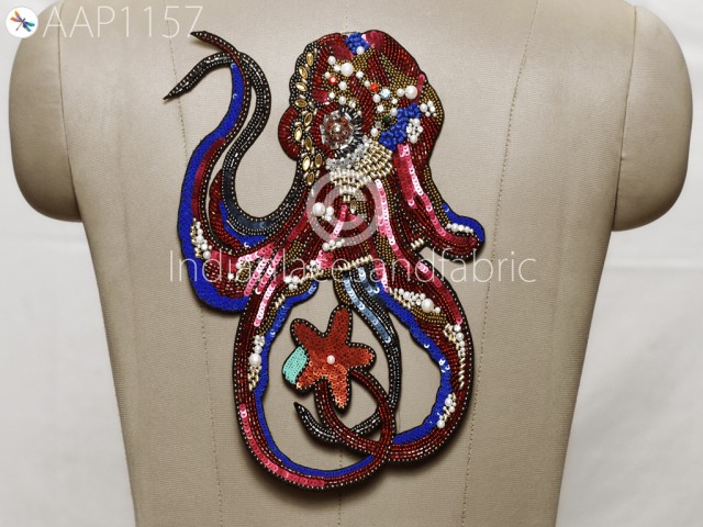 Beaded Octopus Patches Sew on Denim Jackets Shirts Handcrafted Embroidered Backpack Patch DIY Decorative Appliques DIY Crafting Home Decor