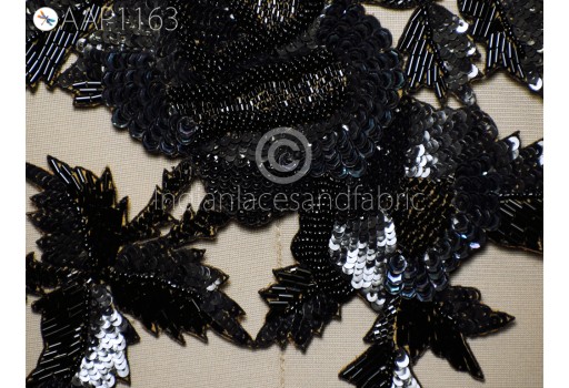 1 Piece Indian Black Appliques Beaded Patch Sewing Accessories Dress Applique DIY Craftings Handcrafted Appliques Scrapbooking Appliques