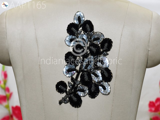 1 Piece Indian Black Beaded Appliques Patch Sewing Accessories Dresses Applique DIY Craftings Handcrafted Appliques Scrapbooking Appliques