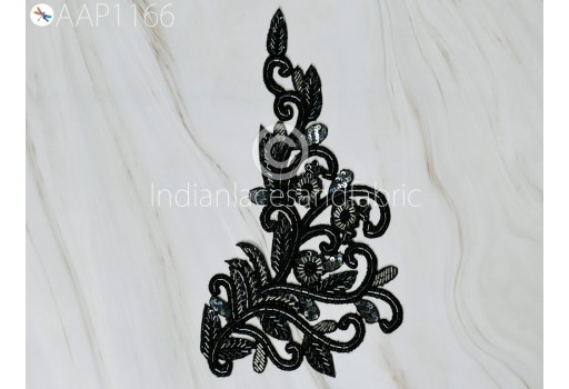 2 Piece Indian Black Beaded Appliques Patch Sewing Accessories Dresses Applique DIY Craftings Handcrafted Appliques Scrapbooking Appliques
