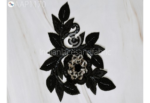 2 Pc Beaded Appliques Patch Indian Black Sewing Accessories Dresses Applique DIY Crafting Handcrafted Appliques Scrapbooking Appliques
