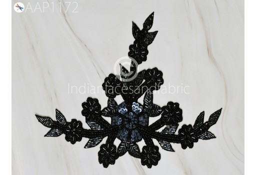 2 Piece Beaded Appliques Patch Indian Black Sewing Accessories Dresses Applique DIY Crafting Handcrafted Appliques Scrapbooking Appliques