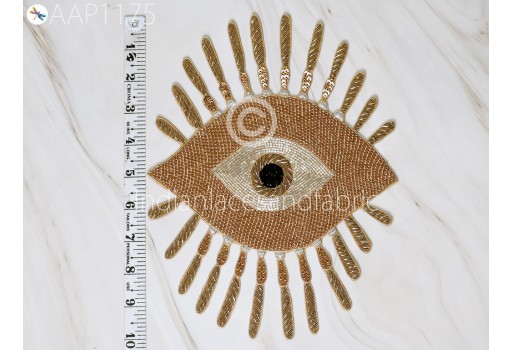 Beaded Patches Evil Eyes Handcrafted Patch Zardosi Embroidered Sew on Denim Jackets Shirts Patches Backpack Patch DIY Appliques Crafting