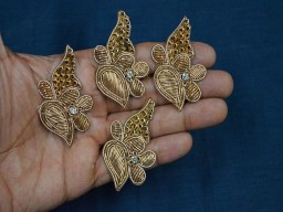 8 Piece Sewing Zardozi Applique Sewing Accessories Indian Dress Patch Golden Applique Handcrafted Zari Thread Appliques Scrapbooking Patches