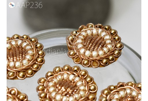 50 Pc Tiny Round Shaped Patches Sewing Crafting Rhinestone Golden Indian Embroidery Appliques Beaded Bridal Headband Appliques