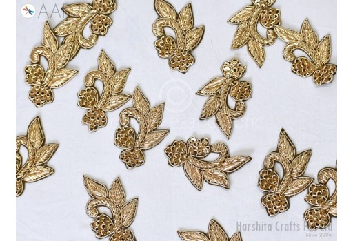 6 Piece Indian Decorative Bullion Applique Patches Handcrafted Embellishments Sewing Crafting Golden Wedding Dresses Scrapbooking Home Decor