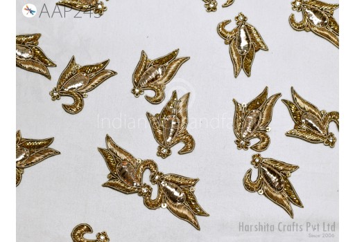 6 Piece Indian Decorative Bullion Patches Handcrafted Embellishments Sewing Crafting Golden Wedding Dresses Scrapbooking Home Decor Applique