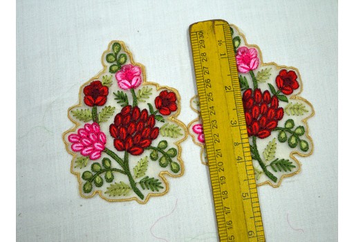 50 Pc Red Thread Embroidered Sewing Floral Applique Decorative Indian Dresses Patches Appliques Handmade Patches Crafting Supply 