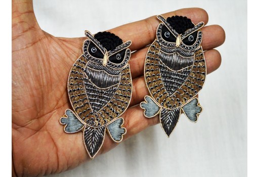 4 Pieces Decorative Owl Bird Golden Appliques Indian Dresses Handmade DIY Crafting Home Décor Patches Christmas Appliques