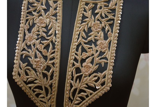 Decorated Gold Neckline Patches by 1 Pieces Crafting Sewing Zardosi Handcrafted Indian Latest Designer Party Wear Gown For Girls Neck Patch