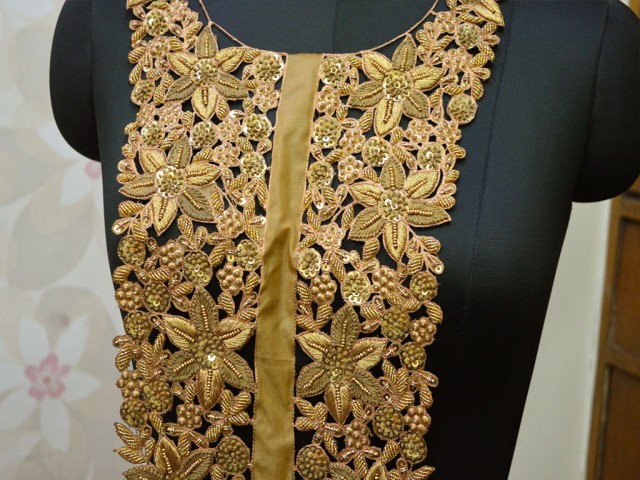 Handcrafted Zardosi Gold Neck Patches Crafting Neckline Indian ...