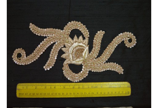 3 pieces Tiny Beaded Flower shaped Rhinestone Golden Applique For Embellishing A Wedding Dress Indian Embroidery Appliques Headband Patches Wedding Decoration Appliques