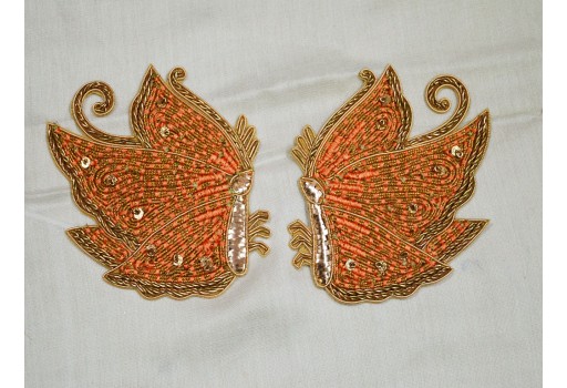 1 Pair Peach Christmas Appliques Golden Decorative Appliques Handmade Patches Sewing Indian Dresses Crafting Supply Decor Patches Wholesaler