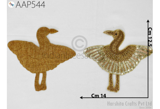 6 Pieces Handmade Beaded Patches Indian Dresses Golden Christmas Decorative Sewing DIY Crafting Home Decor  Cushions Crane Bird Appliques