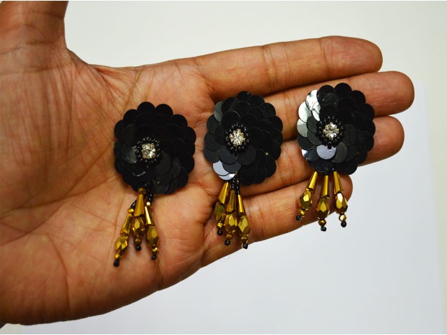 20 Pieces Black Handmade Floral Indian Patches Appliques Dresses Thread Embroidered Applique Decorative Sewing Patches Crafting Sewing