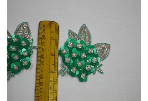 Handcrafted feather patches for dance costume embroidered indian sewing dresses handmade 1 pair green perfect patch for embellishing wedding dress embroidery exclusive beaded patches crafting wholesale appliques