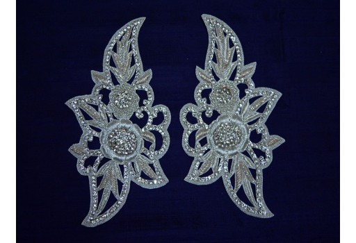 4 Piece Crafting Indian Handmade Rhinestone Silver 1 Pair Patches Dresses Patches Christmas Appliques Sewing Supply Decor Decorative Appliques