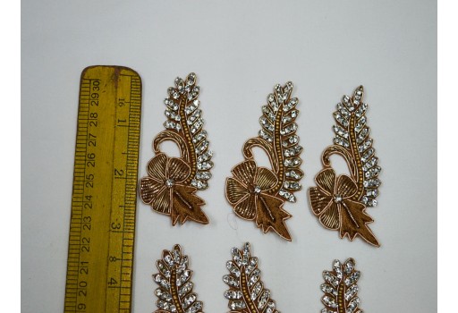 10  Pc Indian Rhinestone Appliques Decorative Golden Appliques Patches Beaded Bridal Headband Appliques Embroidery Handcrafted Crafting Applique