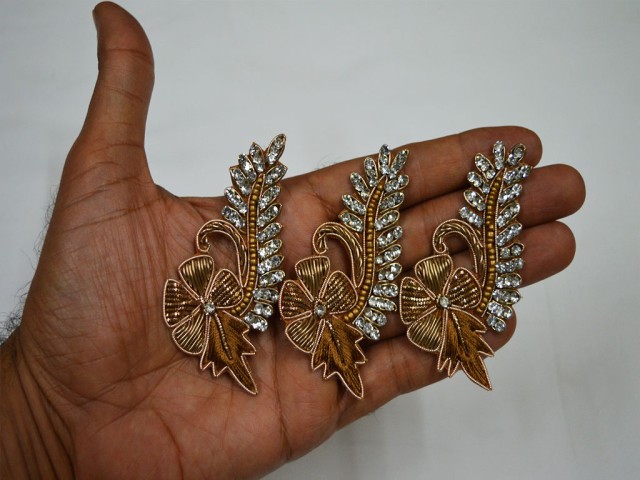 10  Pc Indian Rhinestone Appliques Decorative Golden Appliques Patches Beaded Bridal Headband Appliques Embroidery Handcrafted Crafting Applique