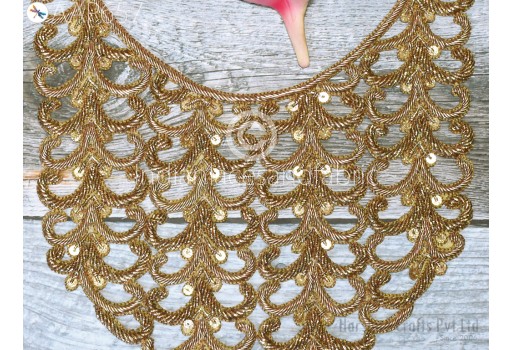 Crafting Zardosi Gold Patch with Sleeves Fancy Neckline Handcrafted Indian Sequins Decorated Appliques Decorative Wedding Dress Neck Patches