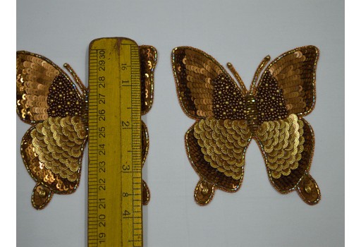1 pair golden Handmade Patches Butterfly Indian Sewing Decorative Thread Applique Dresses Patches Appliques Crafting Supply Beaded Patches