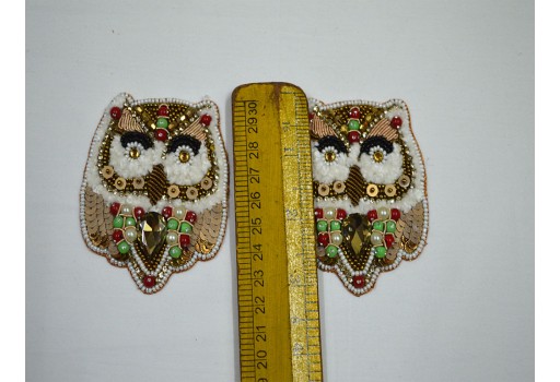 5 Pieces Owl Embroidered Indian Sewing Decorative Thread Applique White Handmade Patches Dresses Patches Appliques Crafting Supply Beaded Patches For Dresses