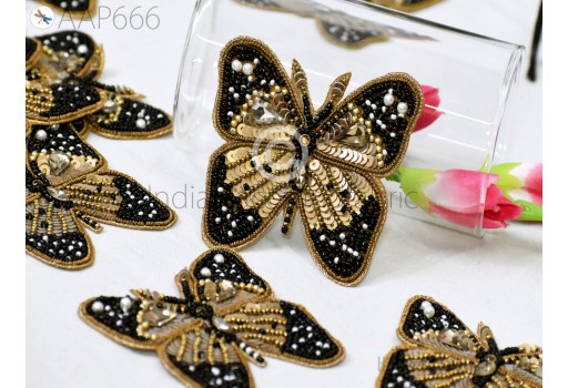 6 Butterfly Beaded Patches Appliques Costumes Embellishments Indian Handmade Sequin Sewing Decorative Wedding Dress DIY Crafting Supplies