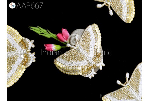 2 Pc Butterfly Beaded Patches Applique Handmade Embroidered Indian Sewing Decorative Dress Patches Appliques DIY Crafting Supply Home Decor