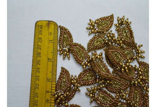 50 Sew on Patch Antique Gold Indian Beaded Patch Embroidery Decorative Denim Applique Embroidery Handcrafted Appliques Christmas Appliques