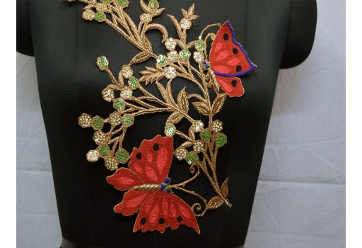 Red embroidered handmade sewing dresses patches decorative floral thread applique chirstmas supplies appliques new unique design for fancy dress