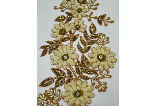 Indian beaded patches embroidery sew on patch decorative beautiful floral bead work applique scrap booking christmas handcraft embellishing for bridal dresses