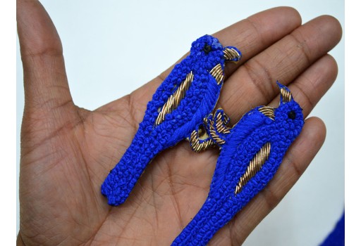 2 Pair Blue Indian Handmade Patches Decorative Appliques Dresses Golden Christmas Appliques Sewing Crafting Supply Decor Thread Work Patches