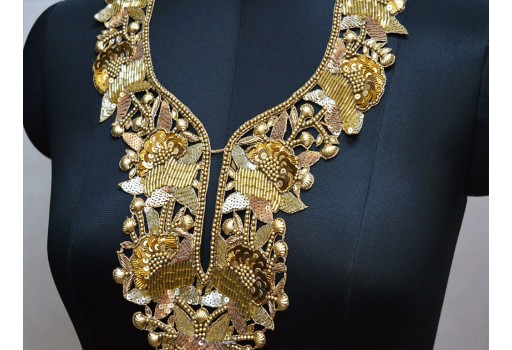 Handcrafted Gold Sequins Work Collar Decorative Wedding Wear Dress Neck ...