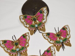 2 Fuchsia Butterfly Beaded Patches Applique Embroidered Indian Handmade Sewing Applique Dresses DIY Crafting Handcrafted Cushion Covers