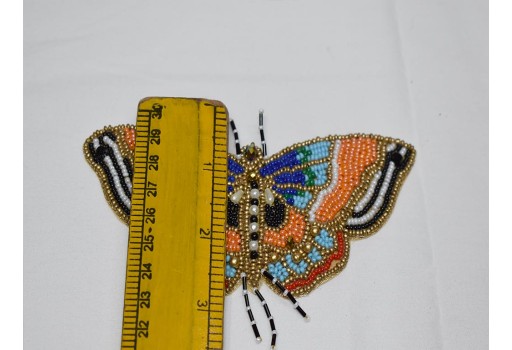 2 Handcrafted Appliques Patches Peach Butterfly Handmade Patch Embroidered Indian Sewing Decorative Beaded Dress Appliques Crafting Supply