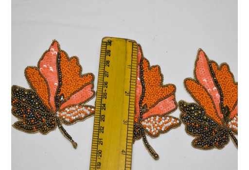 1 Piece Handmade Patches Maple Leaf for Cushion Covers Hats Embroidered Indian Sewing Dresses Handcrafted Beaded Appliques Crafting Patches