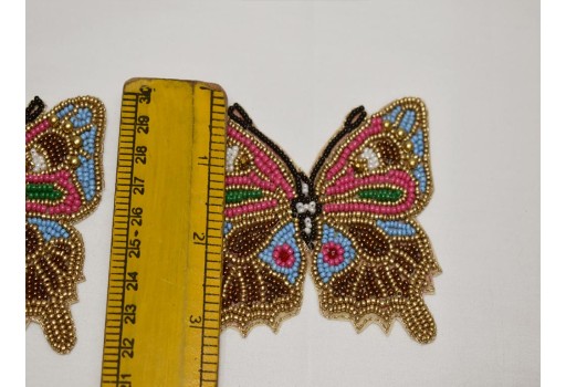 4 Pc Butterfly Patch Beaded Embroidery Sew on Denim Patch Decorative Embroidery Handcrafted Appliques Crafting Sewing Clothing Accessories