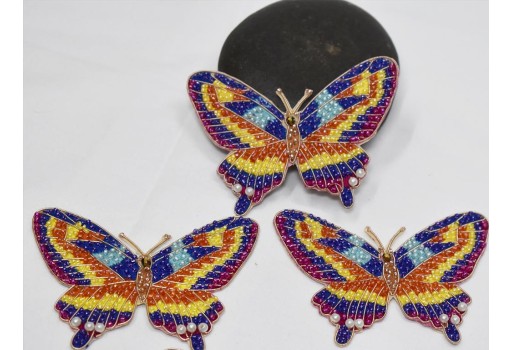 2 pc Butterfly Patches Applique Beaded Embroidered Sew on Denim Patch Decorative Handcrafted Appliques Crafting Cushion Covers Bags