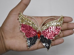 Handcrafted Magenta Decorative Butterfly Handmade Patches Embroidered Indian Sewing Thread Beaded Applique Dresses Appliques Crafting Supply
