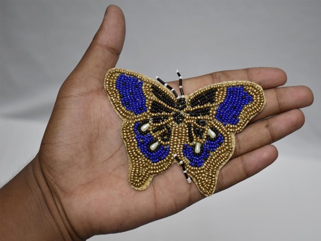 6 Pc Blue Butterfly Beaded Patches Applique Indian Handmade Sewing Applique Dresses Crafting Supply Beaded Patch Cushion Cover Bags